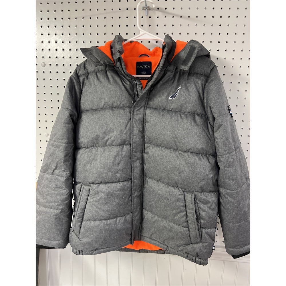 Very Nice Nautica Jacket Water Resistant‎ Logo Bubble Coat Gray Kids Lg (14/16)